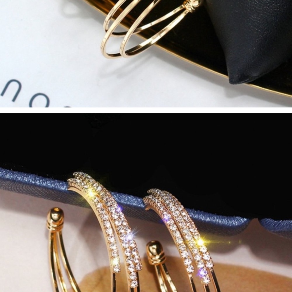925 gold  Hoops Triple Crystal Earrings.  NWOT! - Picture 5 of 10
